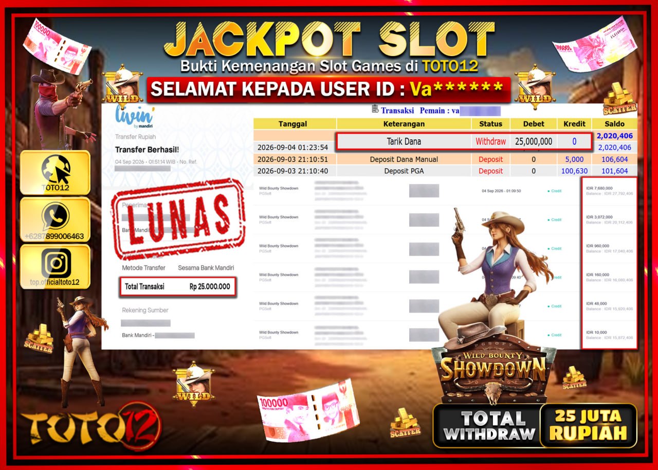 HANYA DI TOTO12 JP PASTI DI BAYAR LUNAS DAN CEPAT!!!!!! JACKPOT SLOT GAME (WILD BOUNTY SHOWDOWN) Rp25.000.000!!!!