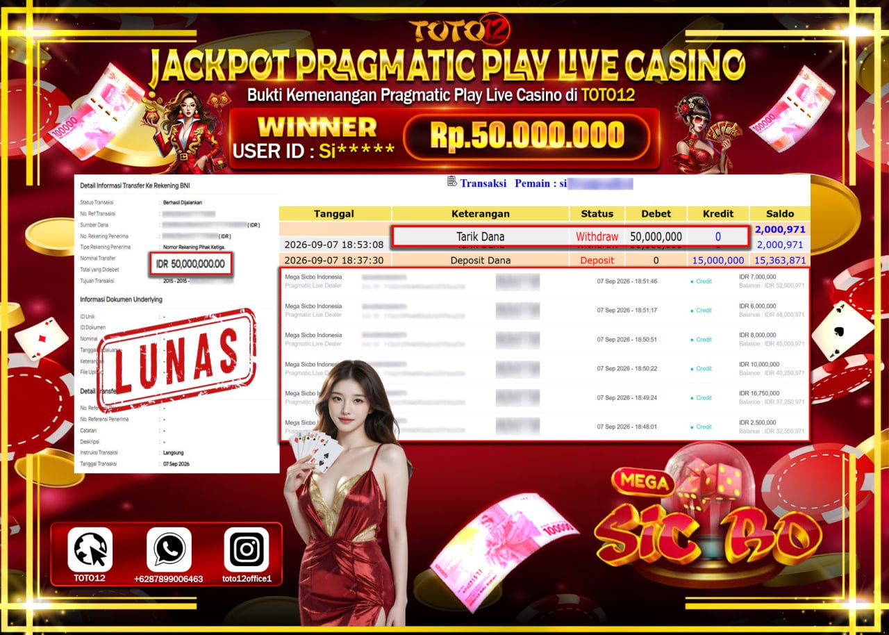 HANYA DI TOTO12 JP PASTI DI BAYAR LUNAS DAN CEPAT!!!!!! JACKPOT POOLS PASARAN (MEGA SICBO INDONESIA) Rp50.000.000!!!!