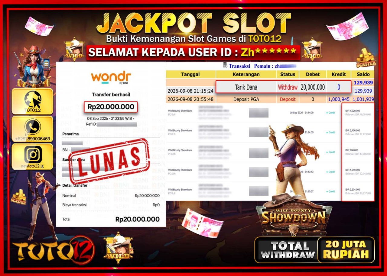 HANYA DI TOTO12 JP PASTI DI BAYAR LUNAS DAN CEPAT!!!!!! JACKPOT SLOT GAME (WILD BOUNTY SHOWDOWN) Rp20.000.000!!!!