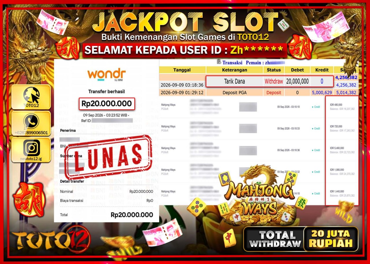 HANYA DI TOTO12 JP PASTI DI BAYAR LUNAS DAN CEPAT!!!!!! JACKPOT SLOT GAME (MAHJONG WAYS) Rp20.000.000!!!!