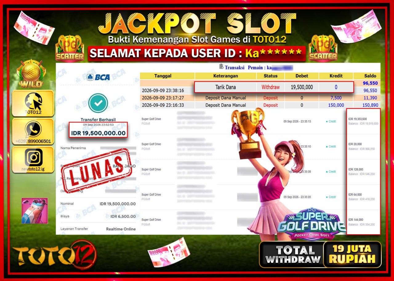 HANYA DI TOTO12 JP PASTI DI BAYAR LUNAS DAN CEPAT!!!!!! JACKPOT SLOT GAME (SUPER GOLF DRIVE) Rp19.500.000!!!!