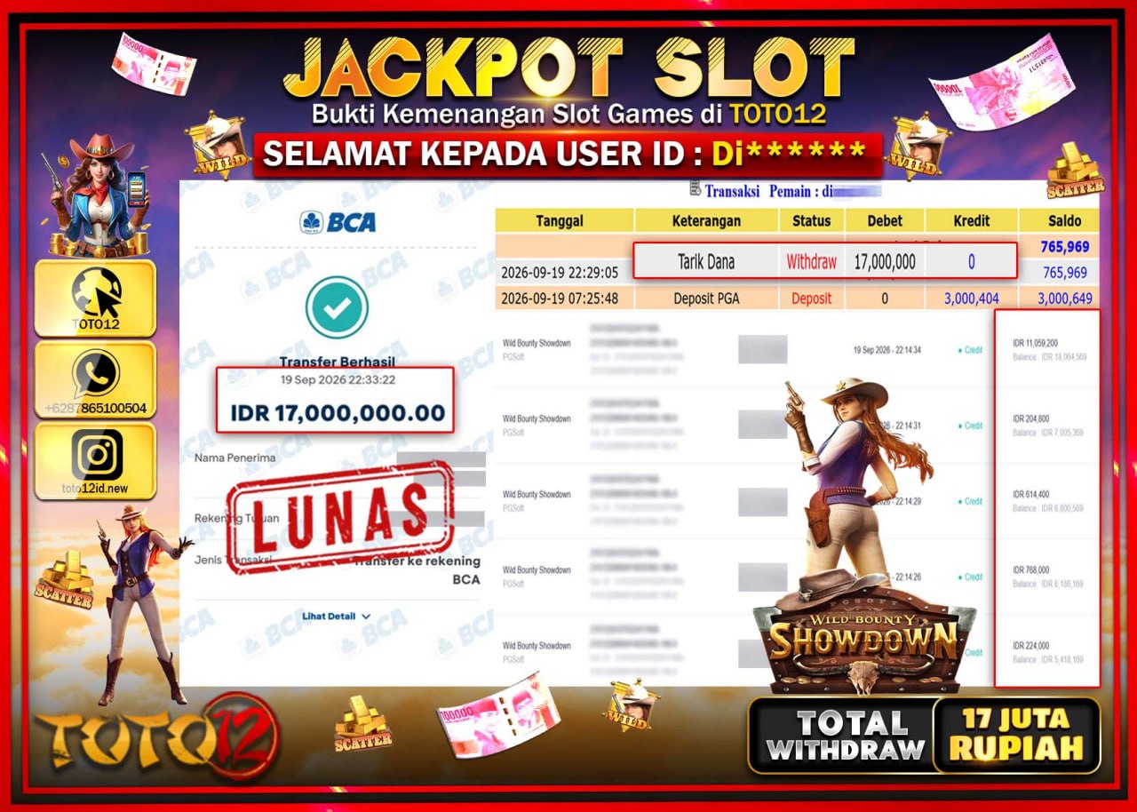 HANYA DI TOTO12 JP PASTI DI BAYAR LUNAS DAN CEPAT!!!!!! JACKPOT SLOT GAME (WILD BOUNTY SHOWDOWN) Rp17.000.000!!!!