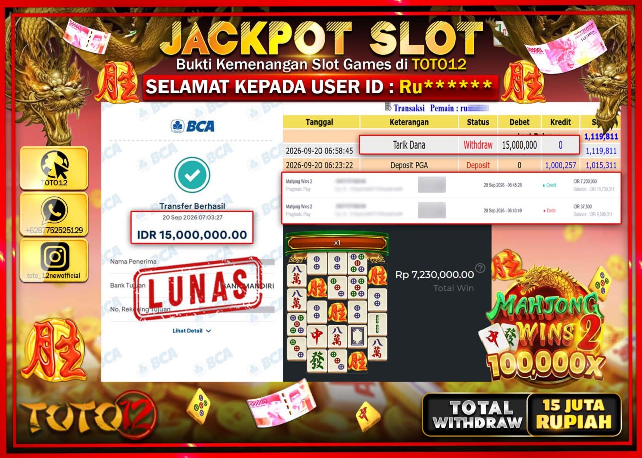 HANYA DI TOTO12 JP PASTI DI BAYAR LUNAS DAN CEPAT!!!!!! JACKPOT SLOT GAME (MAHJONG WINS 2) Rp15.000.000!!!!