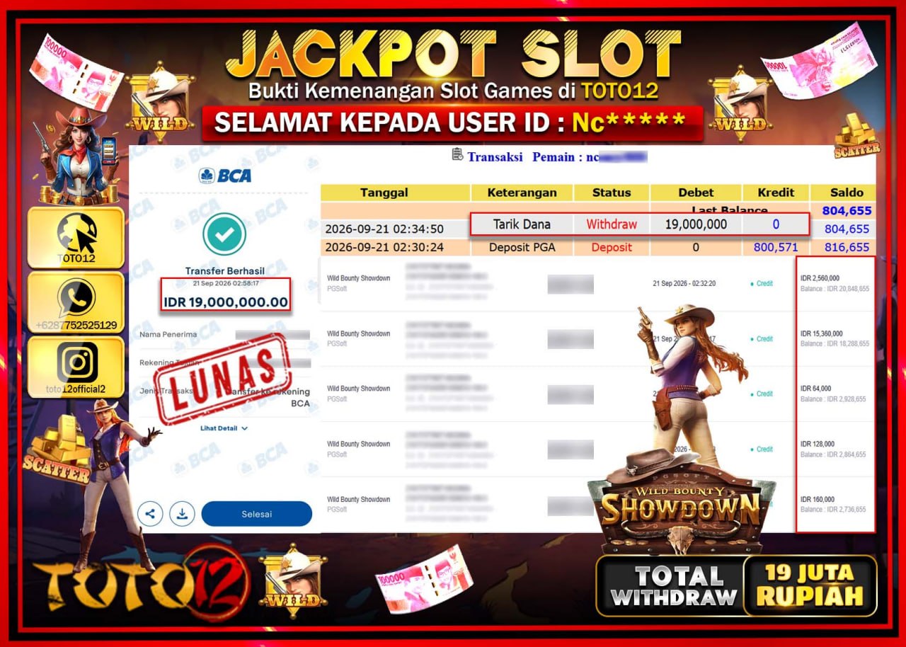 HANYA DI TOTO12 JP PASTI DI BAYAR LUNAS DAN CEPAT!!!!!! JACKPOT SLOT GAME (WILD BOUNTY SHOWDOWN) Rp19.000.000!!!!