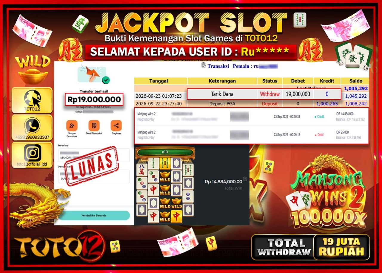 HANYA DI TOTO12 JP PASTI DI BAYAR LUNAS DAN CEPAT!!!!!! JACKPOT SLOT GAME (MAHJONG WINS 2) Rp19.000.000!!!!