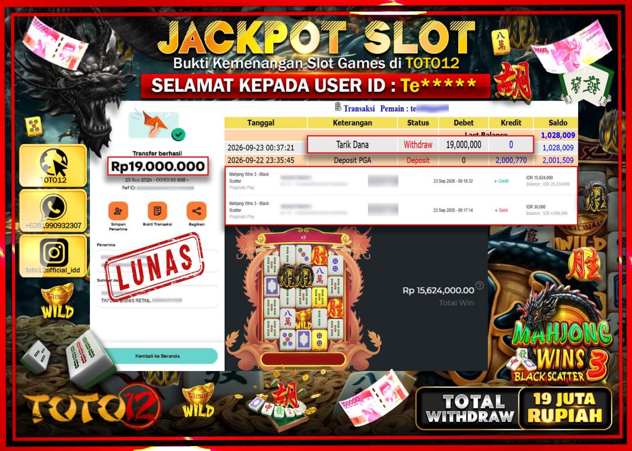 HANYA DI TOTO12 JP PASTI DI BAYAR LUNAS DAN CEPAT!!!!!! JACKPOT SLOT GAME (MAHJONG WINS 3 BLACK SCATTER) Rp19.000.000!!!!