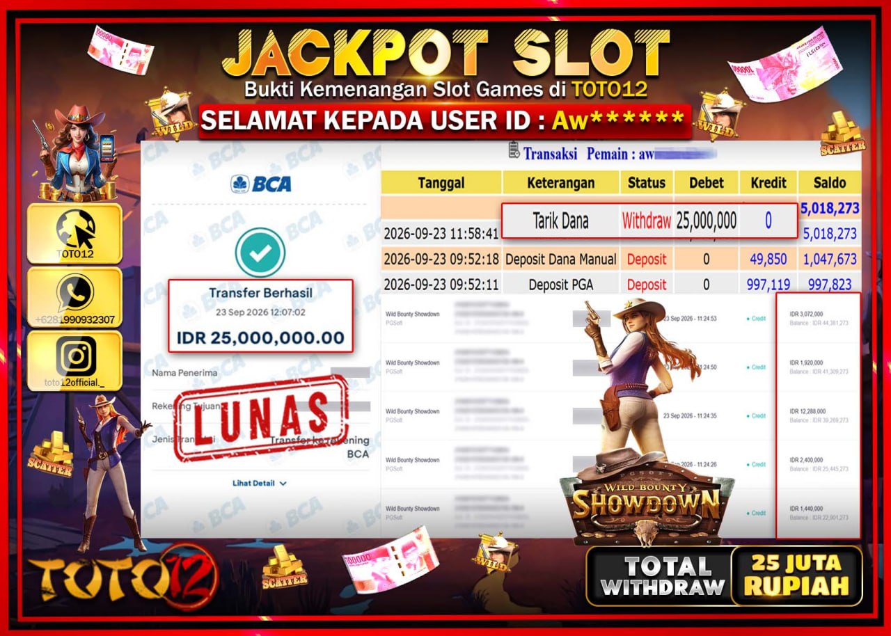 HANYA DI TOTO12 JP PASTI DI BAYAR LUNAS DAN CEPAT!!!!!! JACKPOT SLOT GAME (WILD BOUNTY SHOWDOWN) Rp25.000.000!!!!