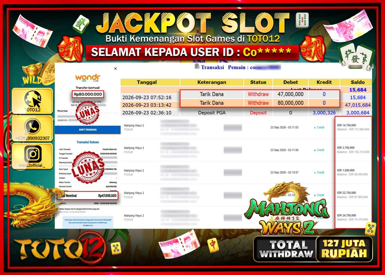 HANYA DI TOTO12 JP PASTI DI BAYAR LUNAS DAN CEPAT!!!!!! JACKPOT SLOT GAME (MAHJONG WAYS 2) Rp127.000.000!!!!