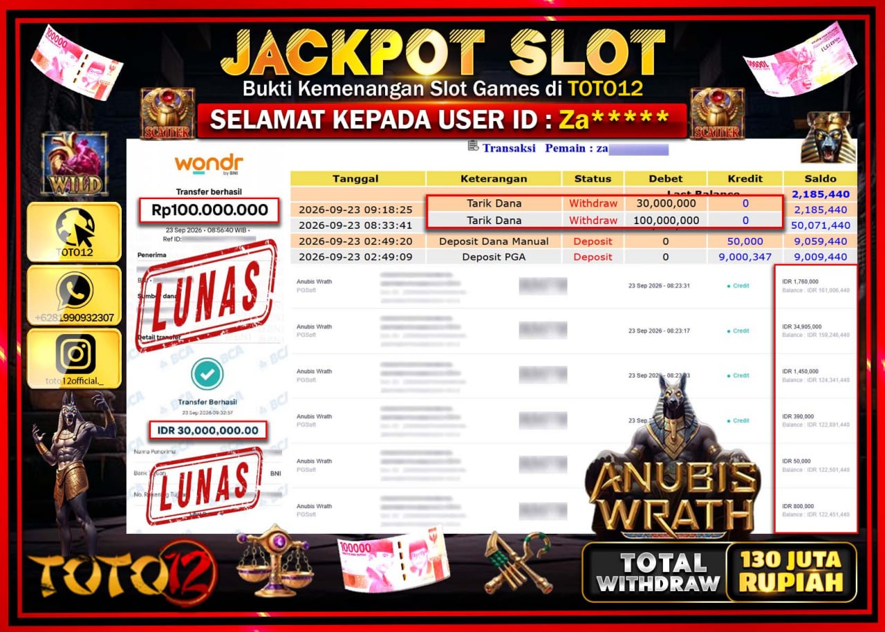 HANYA DI TOTO12 JP PASTI DI BAYAR LUNAS DAN CEPAT!!!!!! JACKPOT SLOT GAME (ANUBIS WRATH) Rp130.000.000!!!!