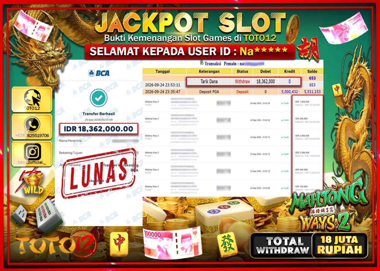 HANYA DI TOTO12 JP PASTI DI BAYAR LUNAS DAN CEPAT!!!!!! JACKPOT SLOT GAME (MAHONG WAYS 2) Rp18.362.000!!!!