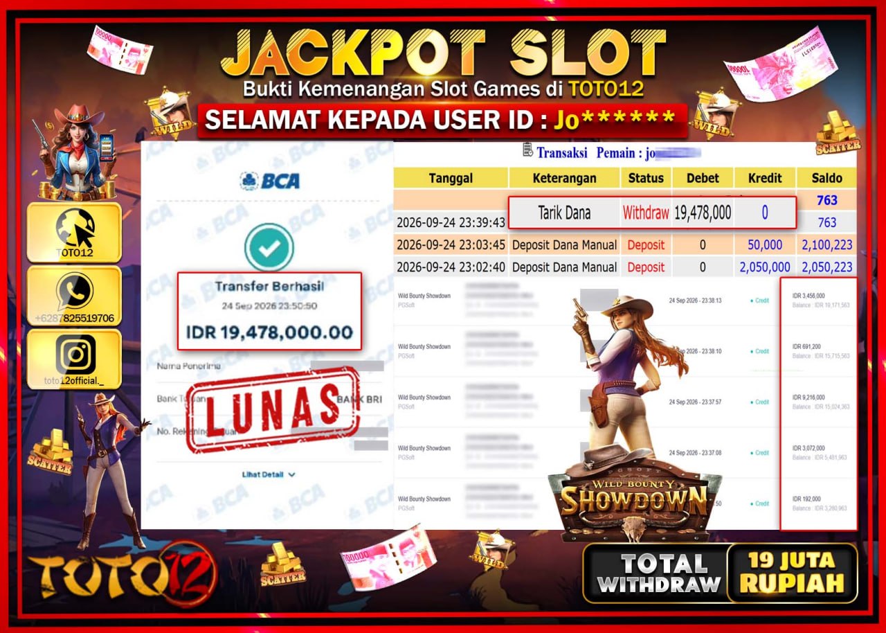 HANYA DI TOTO12 JP PASTI DI BAYAR LUNAS DAN CEPAT!!!!!! JACKPOT SLOT GAME (WILD BOUNTY SHOWDOWN) Rp19.478.000!!!!
