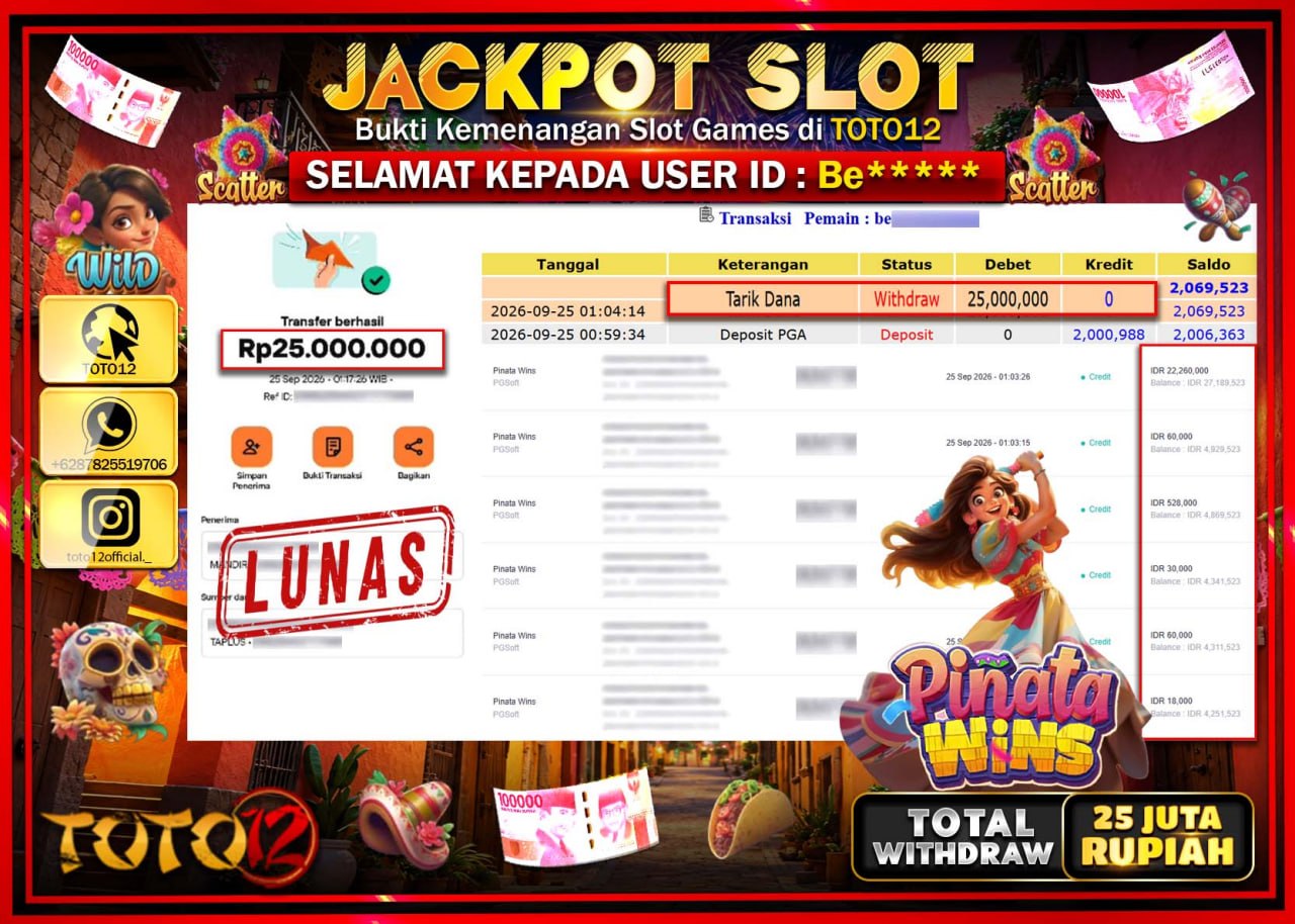 HANYA DI TOTO12 JP PASTI DI BAYAR LUNAS DAN CEPAT!!!!!! JACKPOT SLOT GAME (PINATA WINS) Rp25.000.000!!!!