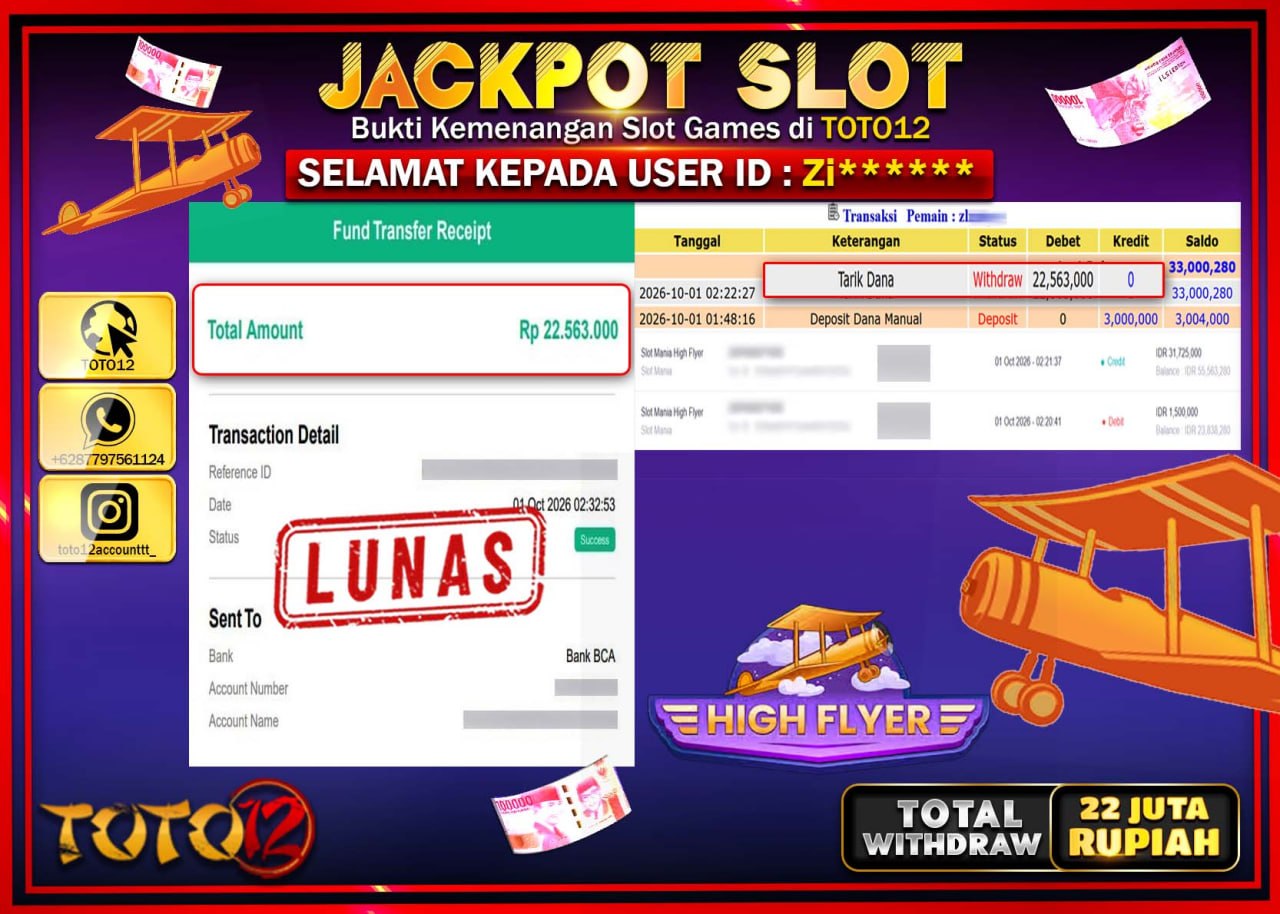 HANYA DI TOTO12 JP PASTI DI BAYAR LUNAS DAN CEPAT!!!!!! JACKPOT SLOT GAME (HIGH PLYER) Rp22.563.000!!!!